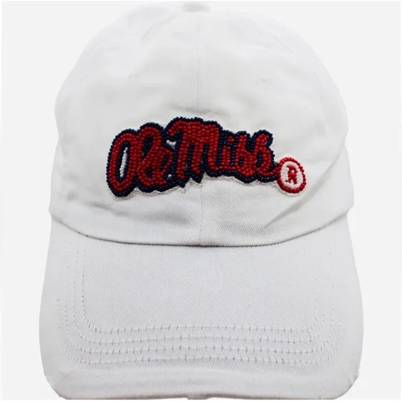 NEW Ole Miss White Beaded Adjustable Ball Cap Women’s Men’s Game Days - Picture 1 of 2